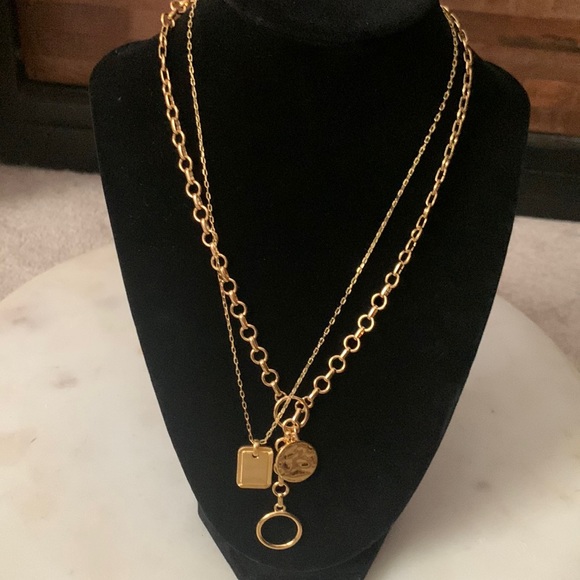 ⚡️🔥Sale! Madewell Double Strand Gold Necklace w/ Drop Pendants & Etched Tag